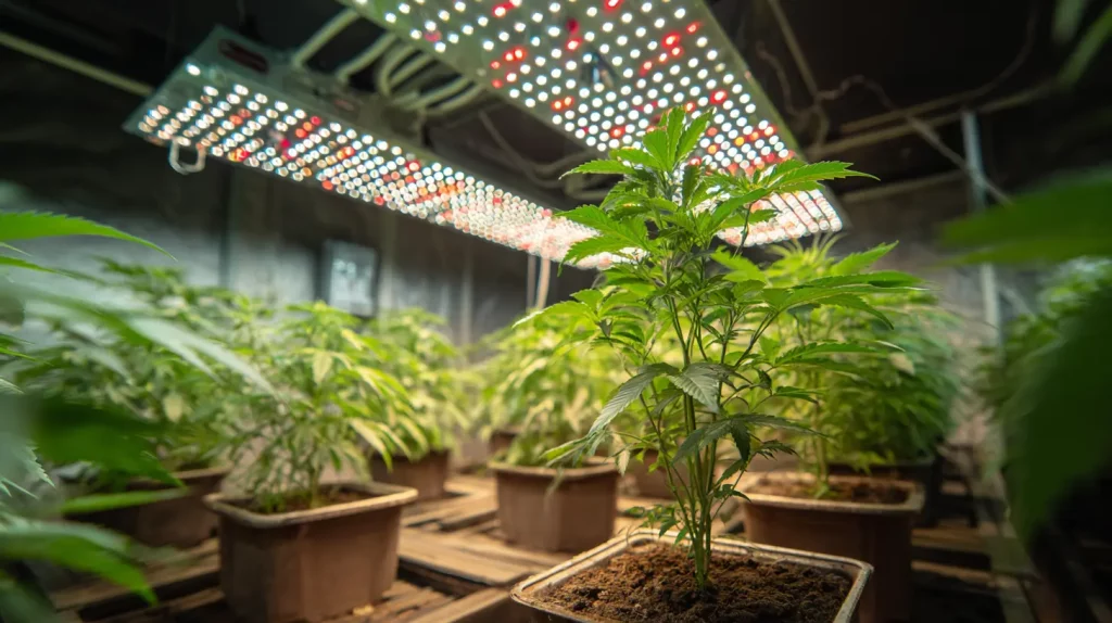 Salle de culture indoor de chanvre CBD en France avec éclairage LED