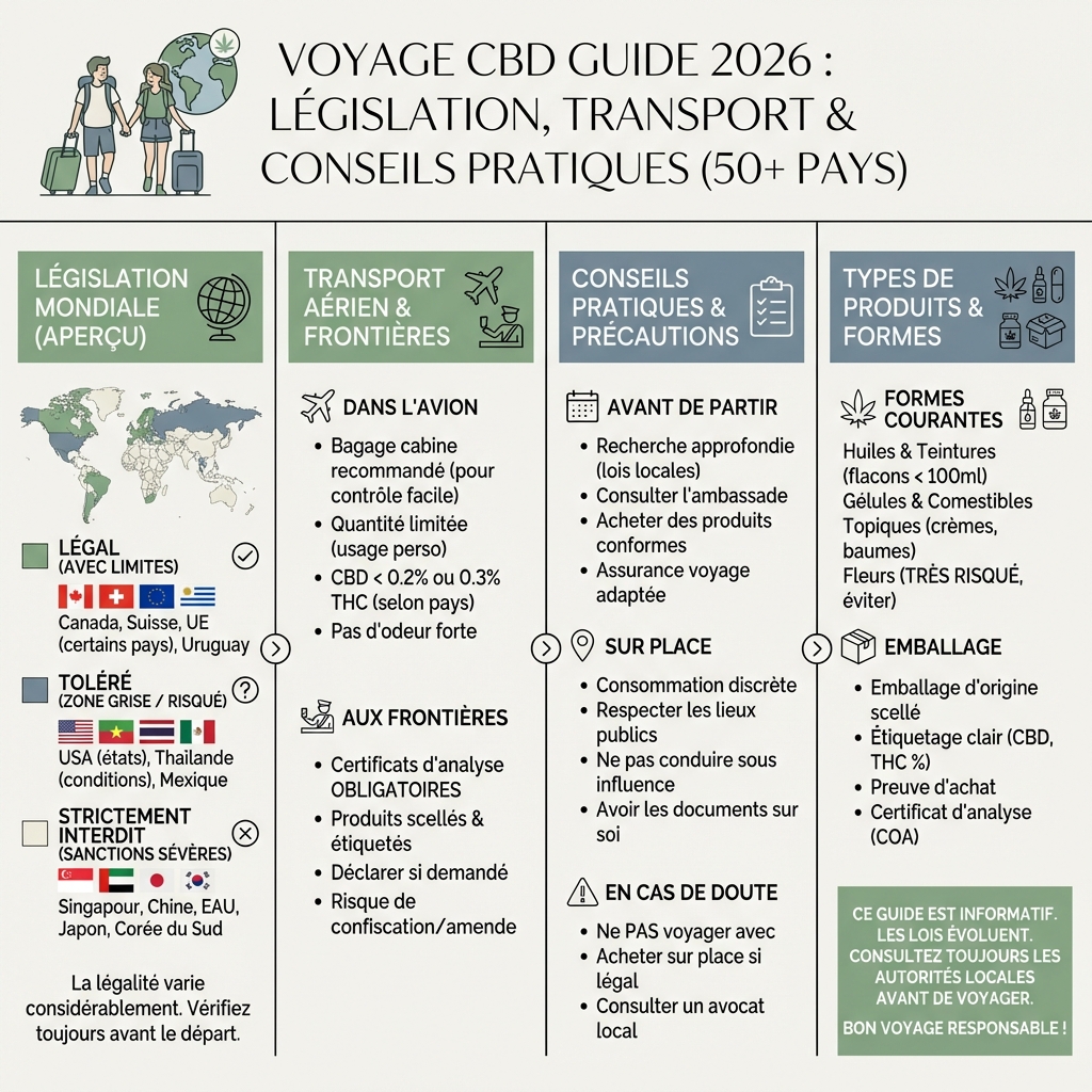 Voyage CBD Guide 2026 : Législation, Transport & Conseils Pratiques pour 50+ Pays - infographie