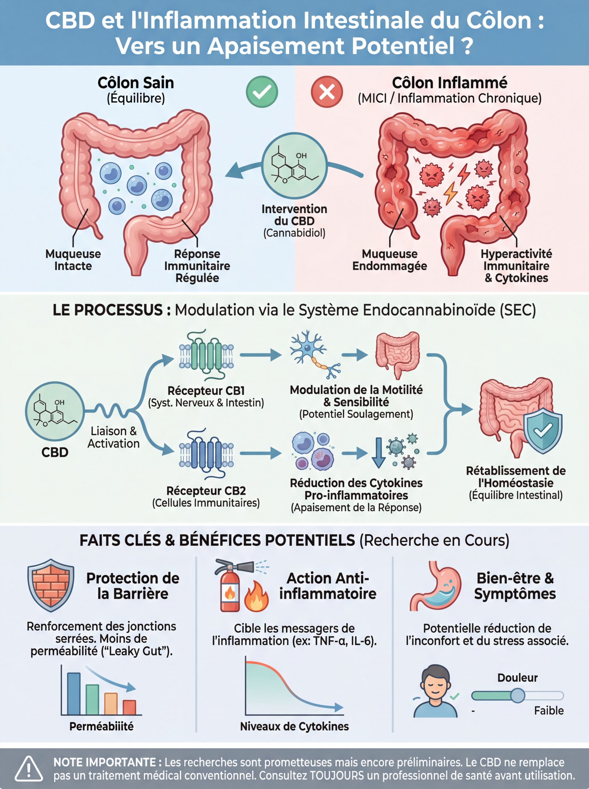 Infographie cbd inflammation intestinale colon